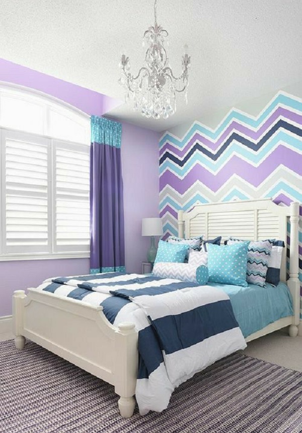 Papel de parede roxo e azul para quarto moderno