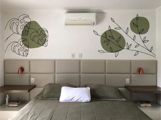 Projeto com desenhos de parede para quarto de casal