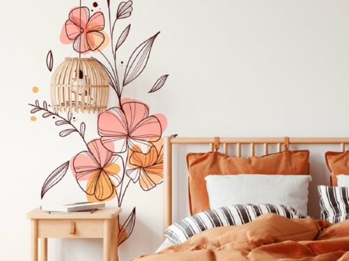 Desenhos para parede de quarto com flores. Fonte: Bem Colar