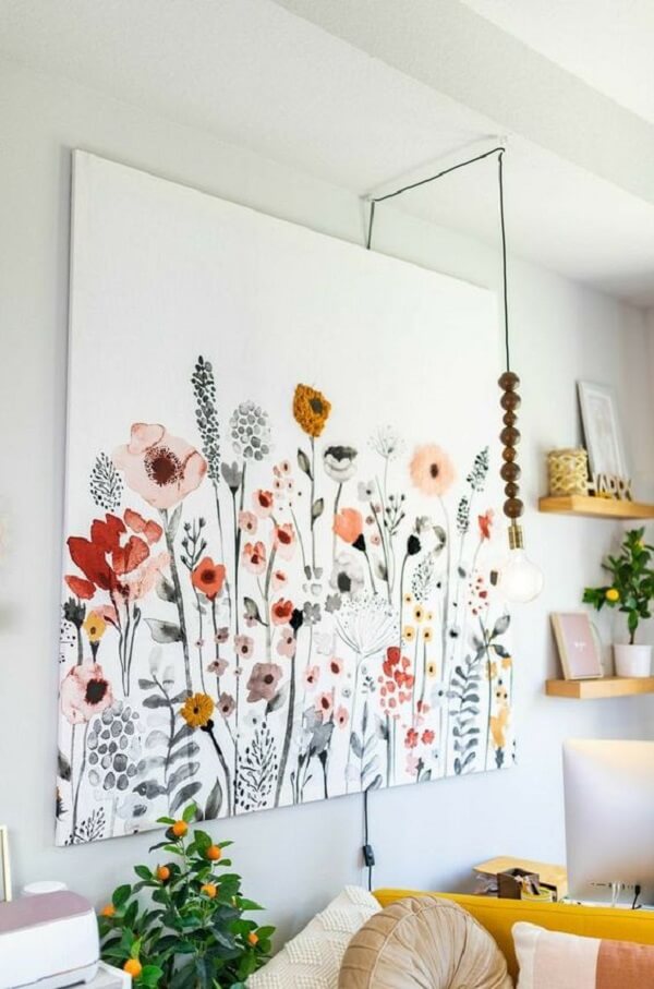 Pintura aquarela de flores para sala de estar aconchegante