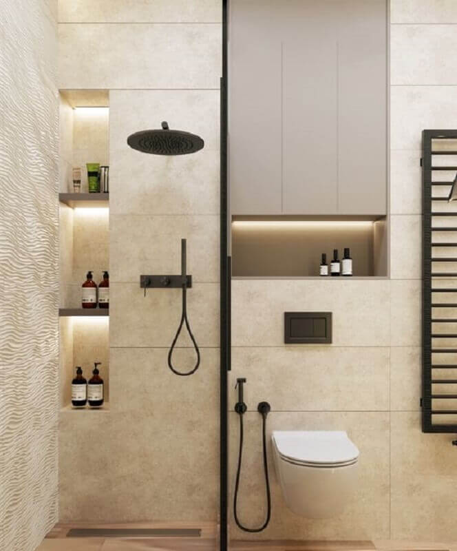 Banheiros com nichos embutidos na parede com decoração moderna Foto METRIKA Design Studio