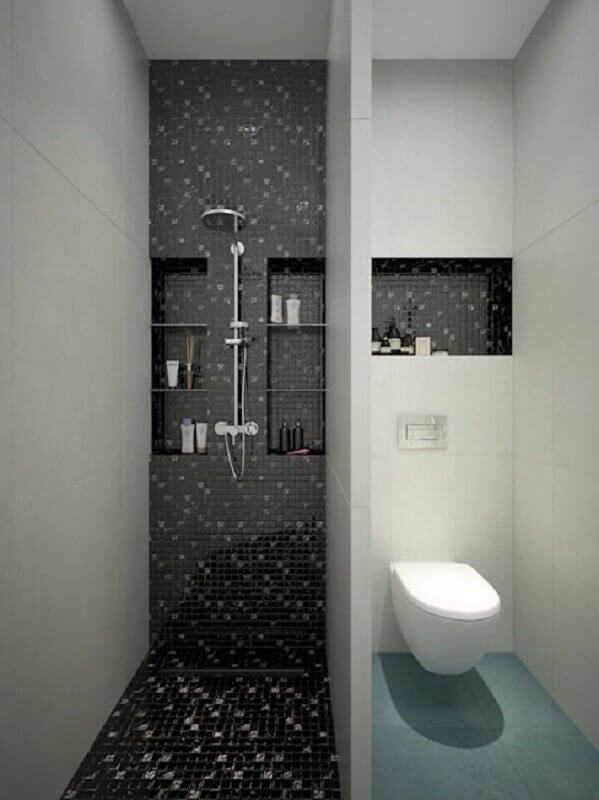 Pastilha preta e branca para decoração de banheiros com nichos embutidos