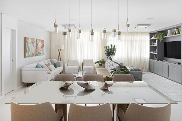 Tipos de cortina para sala de estar e jantar moderna