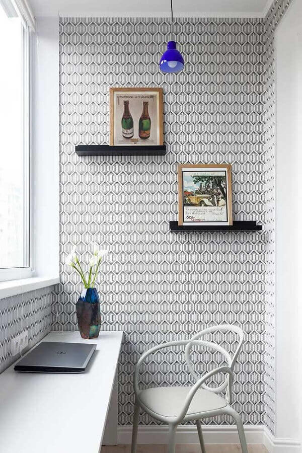 Papel de parede para cantinho de estudo simples decorado com estilo clean 